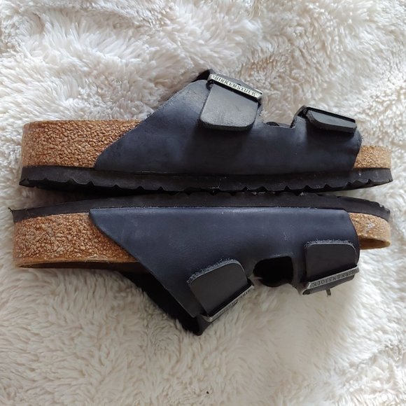 Birkenstock 2 strap black leather 38 approx 7-9 womens - Picture 10 of 12